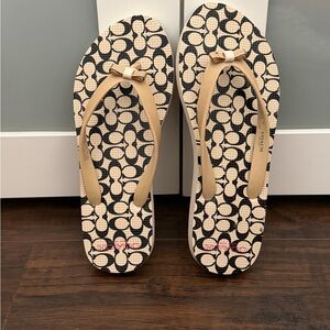 Coach Tan and Black Patterned Sandals